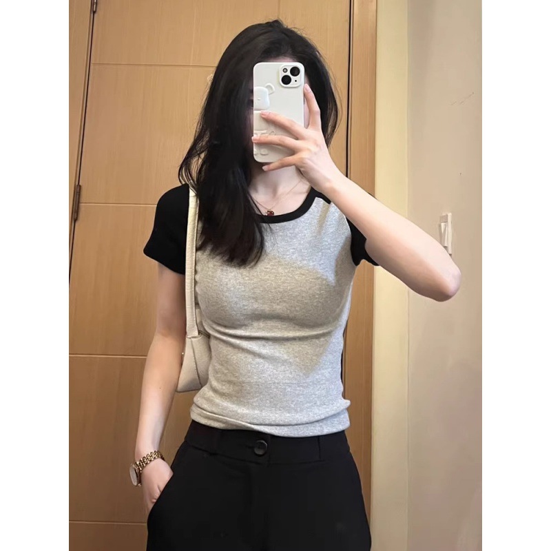 40 pieces 220 cotton short-sleeved shirt Women's stretch short top