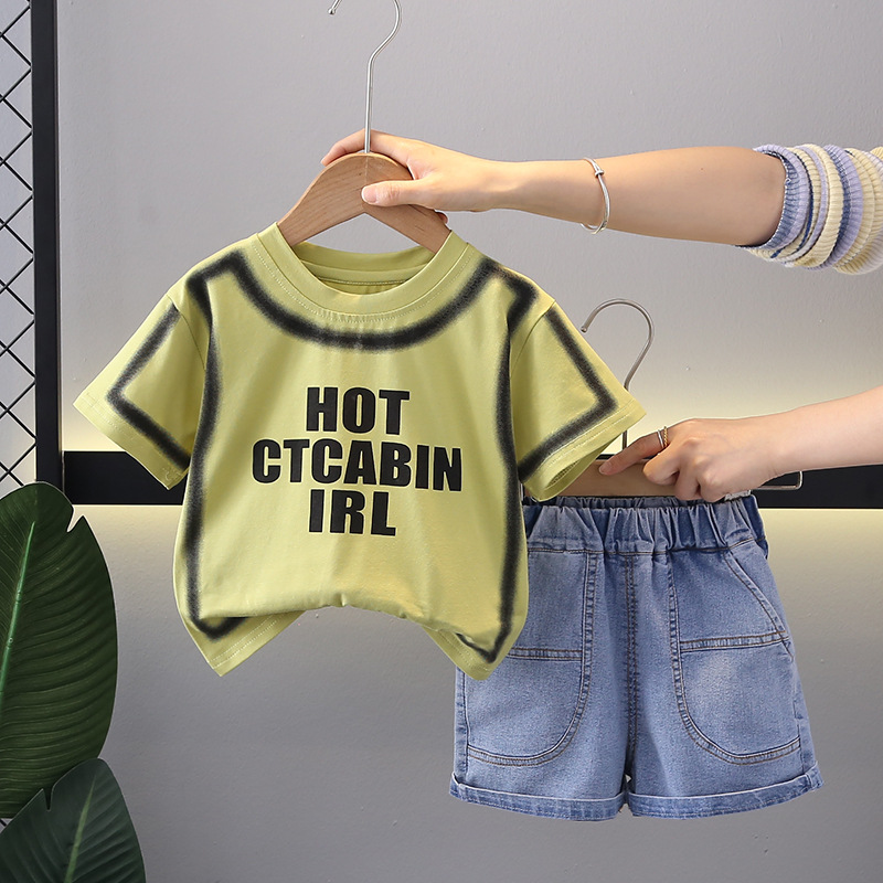 Summer New Style Comfortable Fashion Foreign Style Letter Round Neck Short Sleeve suit Trendy Foreign Trade Boys Summer suit