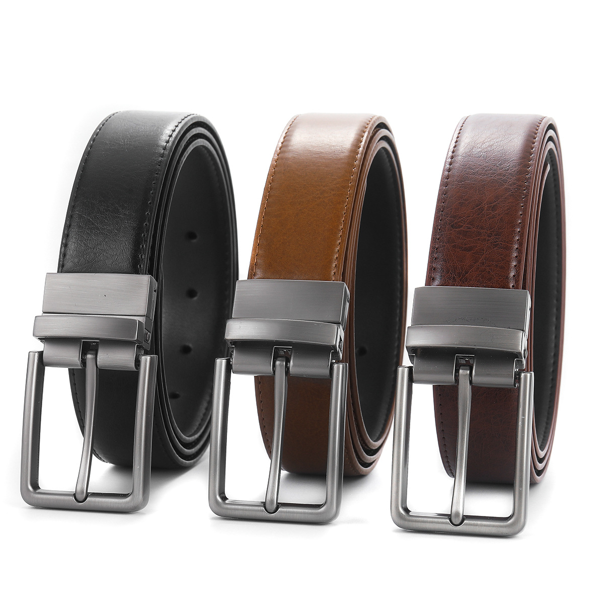 New hot selling men's two-layer cowhide belt pin buckle rotatable belt leisure belt perforated belt wholesale