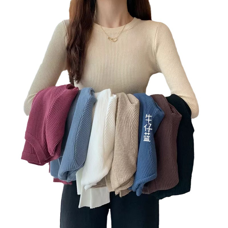 Picture of Sweater 2023 autumn new women's slim-fit black undershirt Western style round neck long sleeve early autumn knitted top