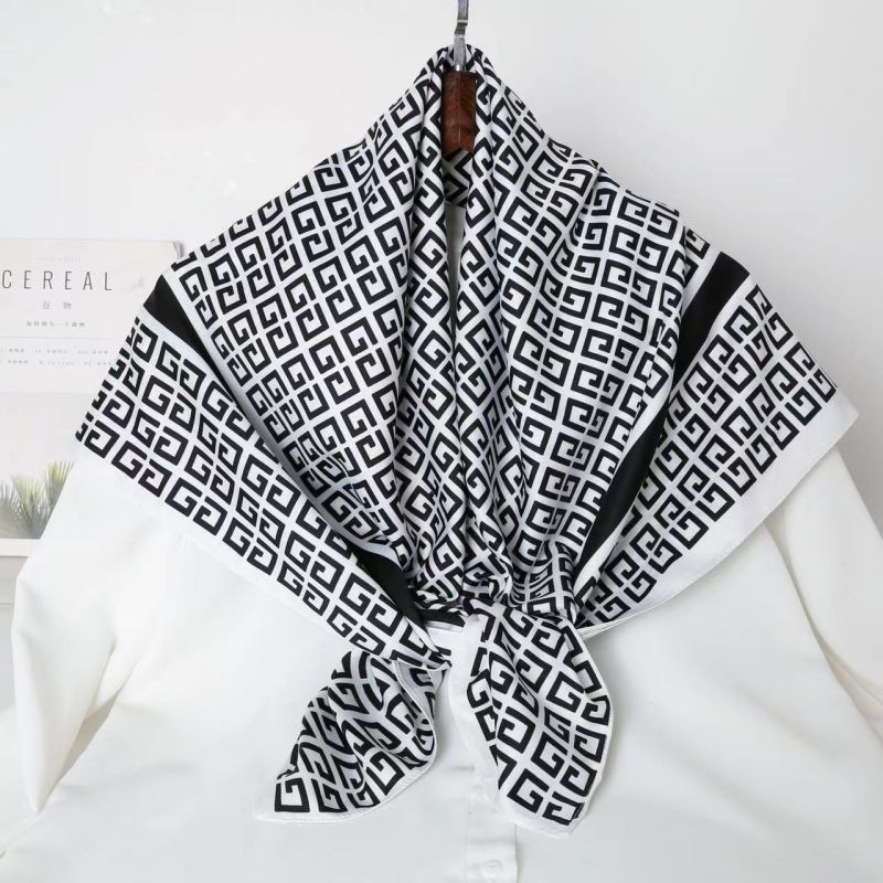 Picture of Autumn and winter all-match shawl animal printed black and white simple large square 90*90CM imitation silk twill silk scarf for women
