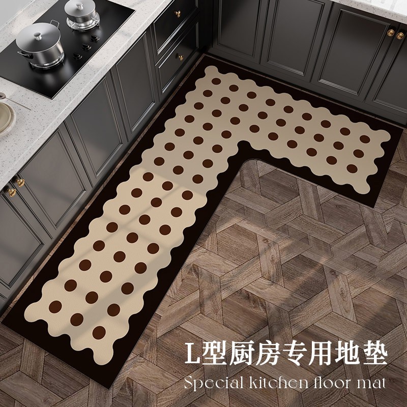Advanced French Dot L-shaped Corner Special Diatom Mud Kitchen Floor Mat Non-slip Absorbent Dirt-resistant Easy-care Mat