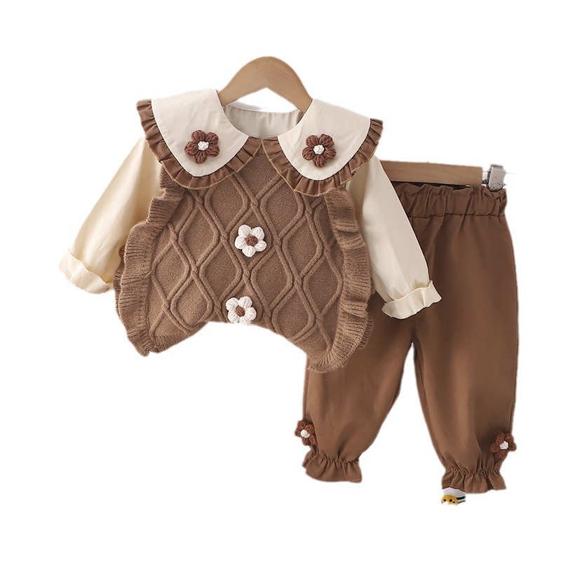 Picture of Spring and Autumn Net Red Western style vest sweater three-piece set foreign trade Girl's fashion Western style baby girl's clothing suit wholesale