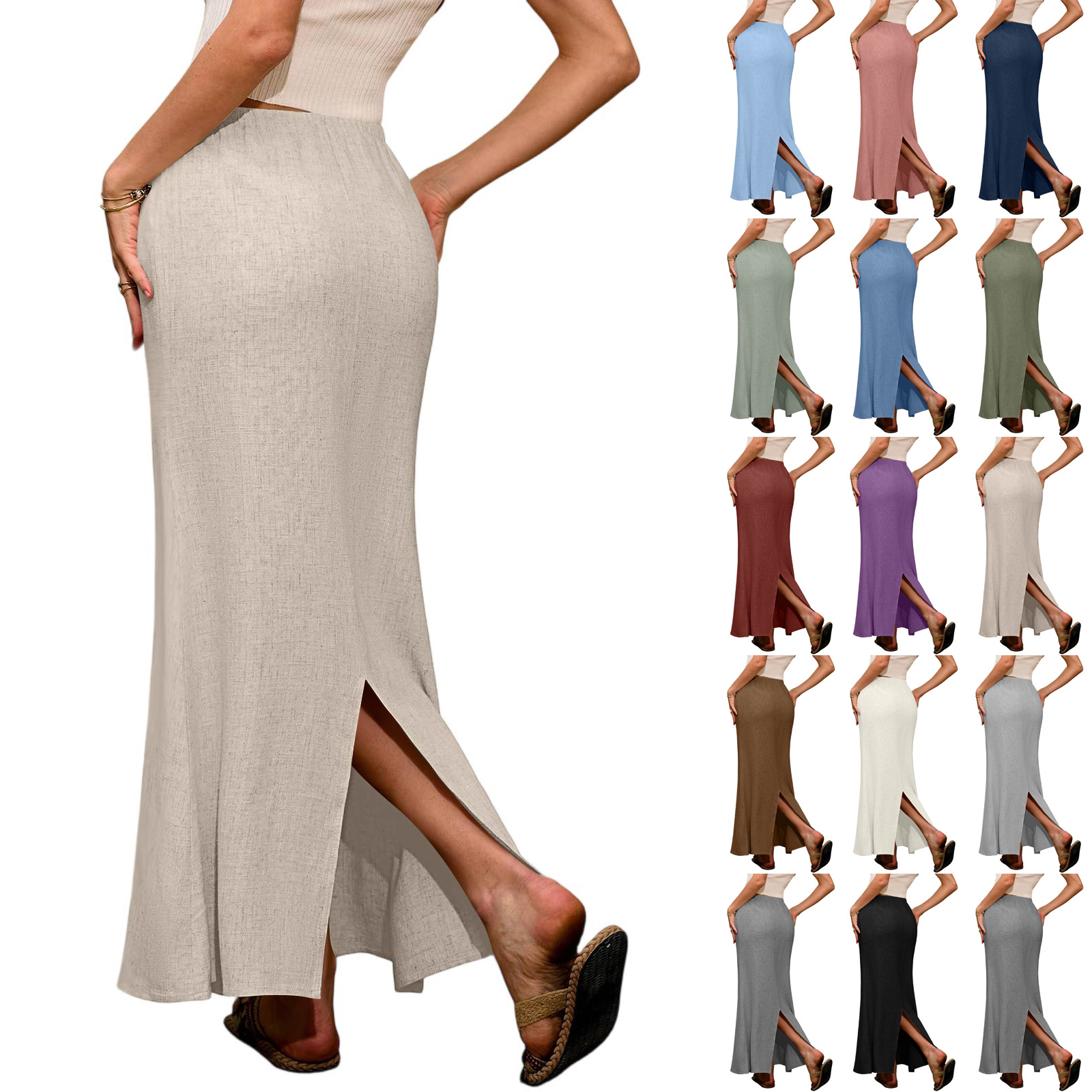 Amazon Cross-Border European and American Women's Solid Color Drawstring Elastic Waist Multi-Color Women's Skirt