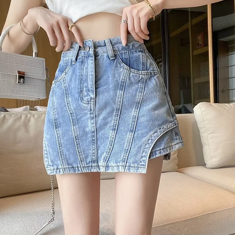 Irregular Denim skirt women's summer 2023 new high waist Western style anti-exposure culottes shorts short skirt