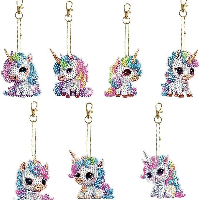 5D5D Unicorn Diamond Painting Keychain Creative Children Cartoon Diamond Painting Decorative Pendant DIY Point Drill Quantity