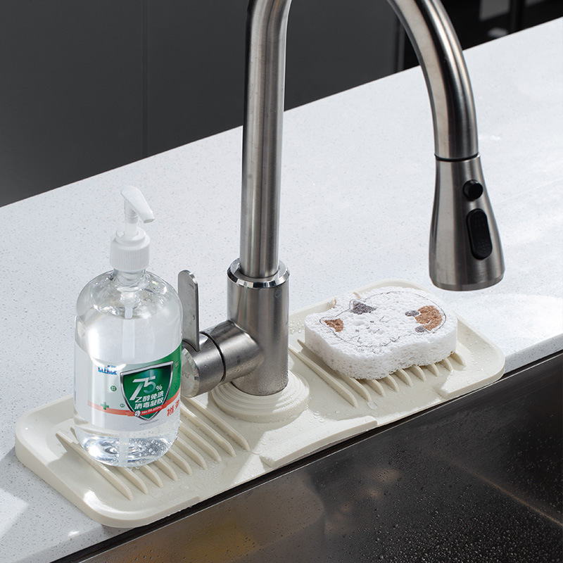 Picture of Faucet silicone draining mat household kitchen countertop sink cutting draining storage mat lengthened draining rack