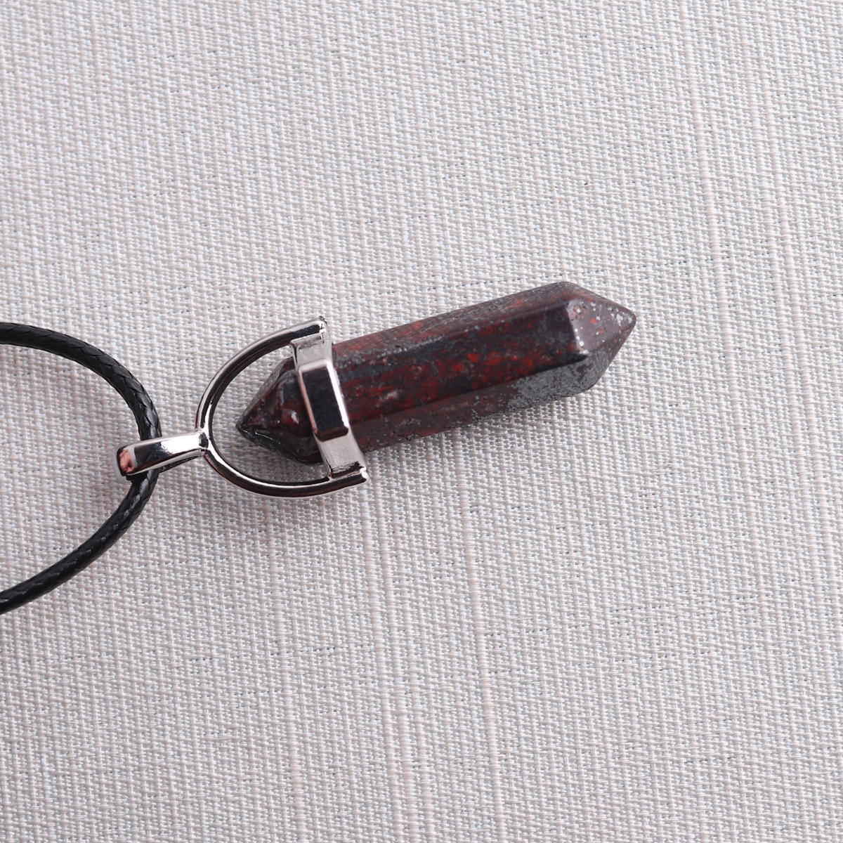 Picture of Natural Stone Hexagonal Pendant European and American Natural Crystal Hexagonal Prism Bullet Hexahedral Black Wax Rope Necklace