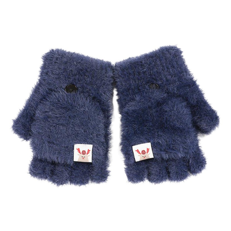 Half finger covered plush gloves autumn and winter flip knitted gloves warm thick bag manufacturers leak finger imitation mink velvet