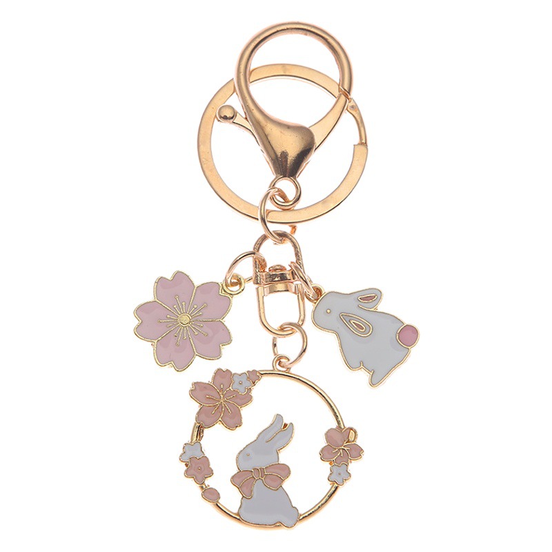 New Cute Rabbit Cat Metal Keychain Cute Cute Xiaohua Cat Bow Tie Rabbit Hanging Women's Bag Pendant