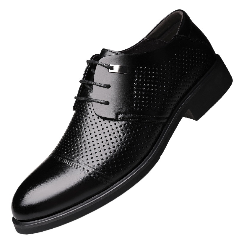 Youth Wedding Interior Height-increasing Leather Shoes Men's Cowhide Black Business Dress Summer Hollow-out Breathable Sandals Perforated Hole Shoes