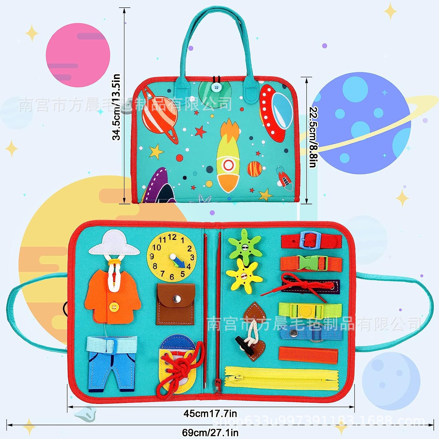 Children's Educational portable felt learning board baby early education board DIY toy toddler Enlightenment dressing busy board