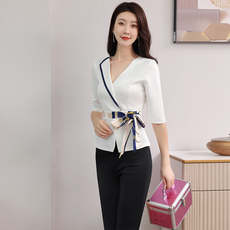 Xinzhi Yicai 2023 suit stewardess uniform hotel nightclub night club work uniform half sleeve pants 2593-32
