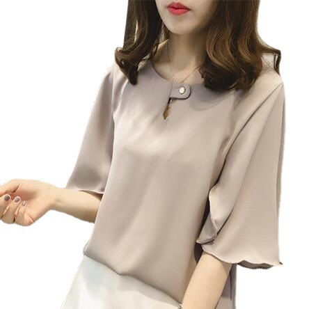 Picture of 2024 Spring and Summer Plus Size Women's Clothing 100kg Fat mm Loose Slim Short Sleeve T-Shirt Top Women's Chiffon Shirt