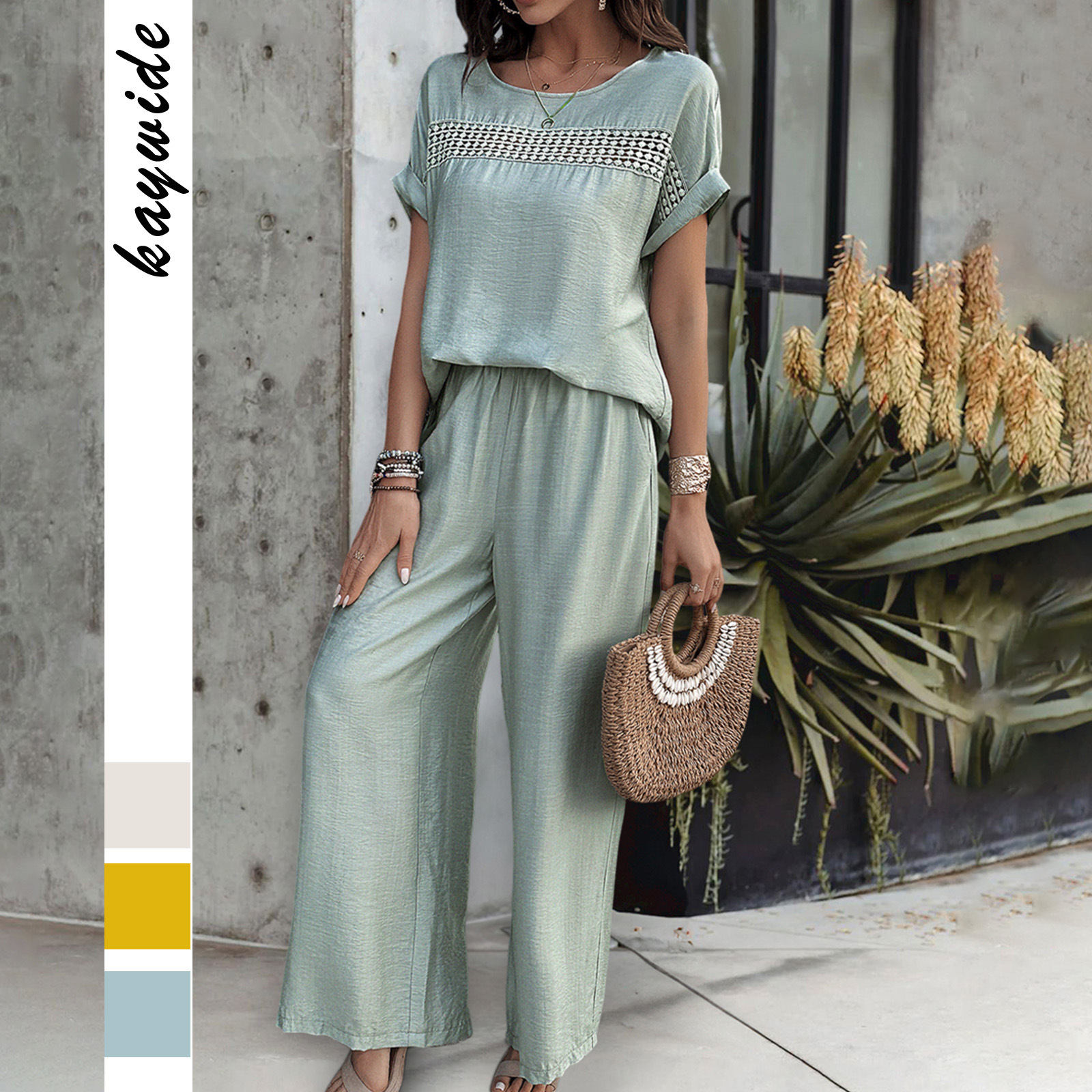 Kaikuo European and American Clothing Independent Station 2024 Spring and Summer Export Casual Fashion Pure Color Short-Sleeved Trousers Suit