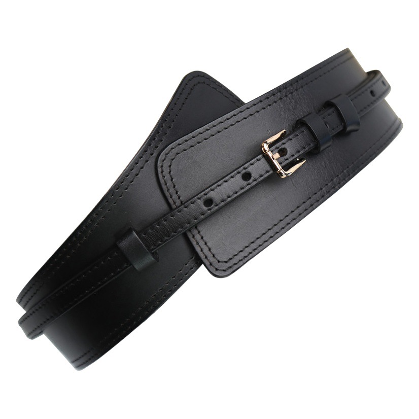 Top Layer Cowhide Belt Women's Winter Fashion Waist Seal with Skirt Decorative dress Suit Black Genuine Leather Belt Women