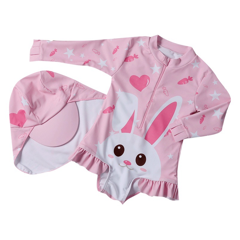 2021 New Children's One-piece Swimsuit Girls Baby Cute Sweet Infant Small, Middle and Big Children Sunscreen Swimsuit
