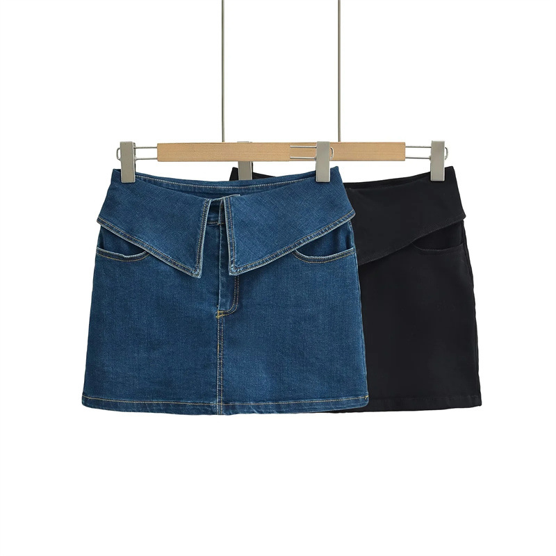 Sweet cool hot girl flanging waist head flattering Denim skirt summer pure desire sexy high waist sheath A- line skirt