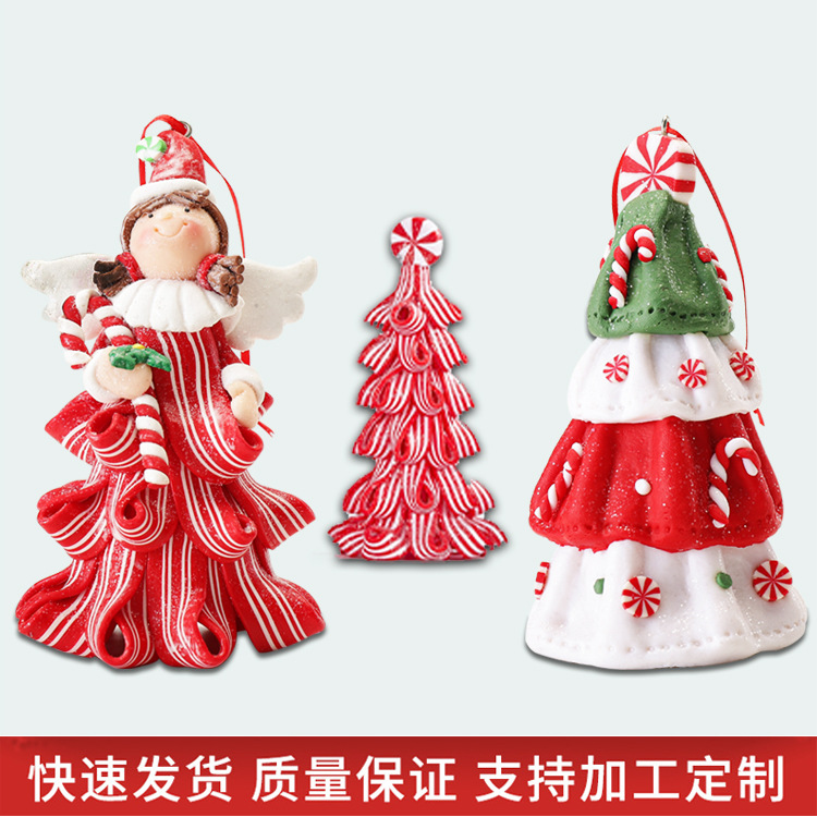 Cross-border soft clay Christmas mini tree creative little angel Christmas tree fun scene ornaments