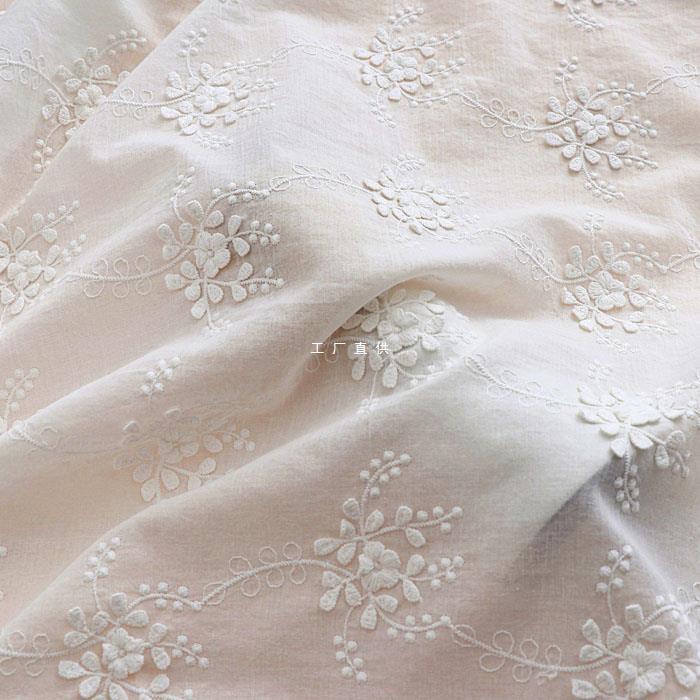 Pure Cotton Fabric White Three-dimensional Cotton Embroidered Cotton dress Shirt Clothing Fabric Tablecloth Handmade Decorative Cloth