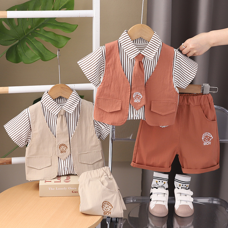 Summer Boys' Short-sleeved Suit Summer Foreign Trade New Style Baby Boy's Vest Tie Short-sleeved Suit