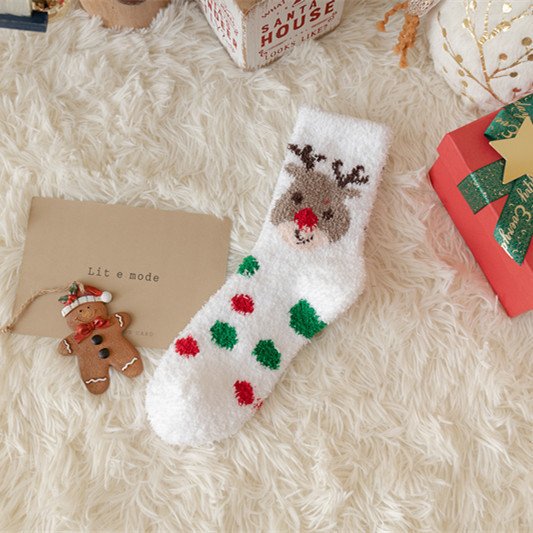 Picture of Cross-Border Supply of 2022 New Christmas Socks, Cute Colorfulful Santa Claus Coral Velvet Socks