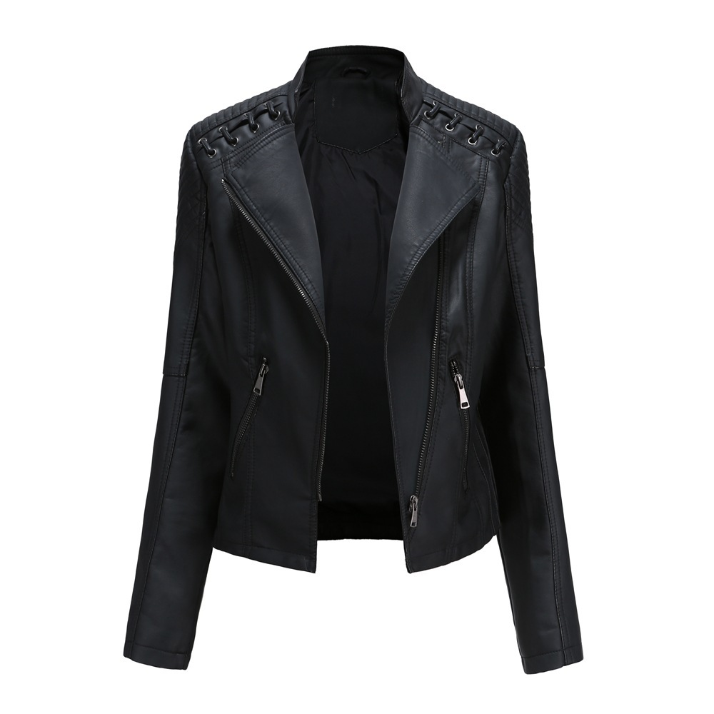 Picture of Cross-border European Size New Spring and Autumn Women's Leather Jacket Women's Short Jacket Slim-fit Thin Leather Jacket Women's Biker Clothes