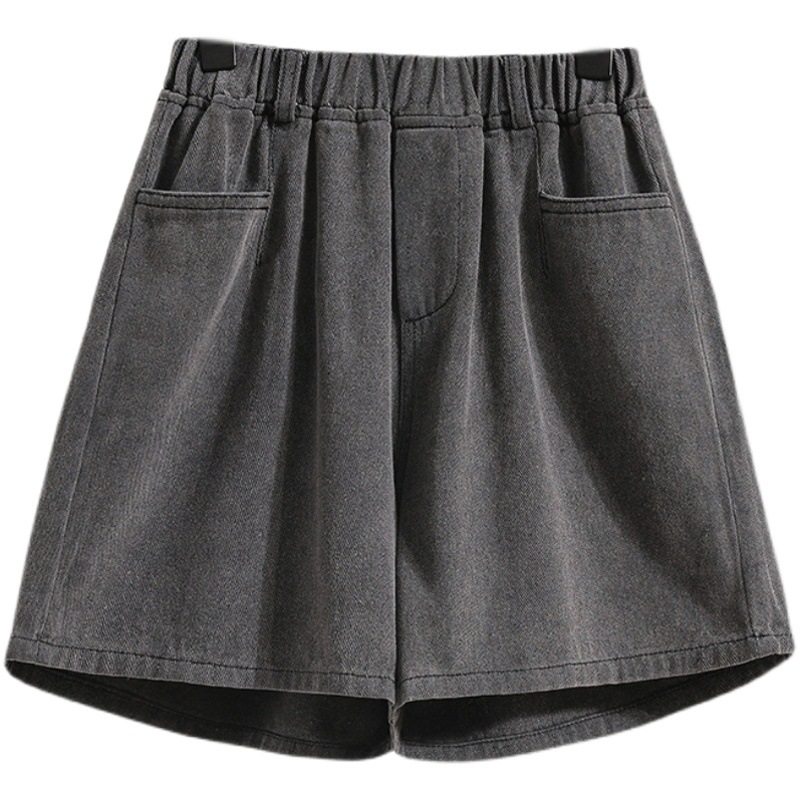 Real Shot All-match Slim A- line Thin Tencel Denim Shorts Hot Pants Loose Thin High Waist Wide Pants Large Size