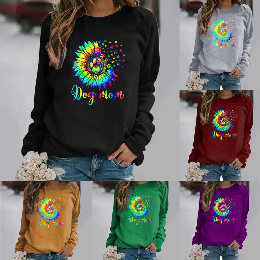 Europe and the United States cross-border Amazon wish independent station daisy pattern printing long sleeve round neck sweater women