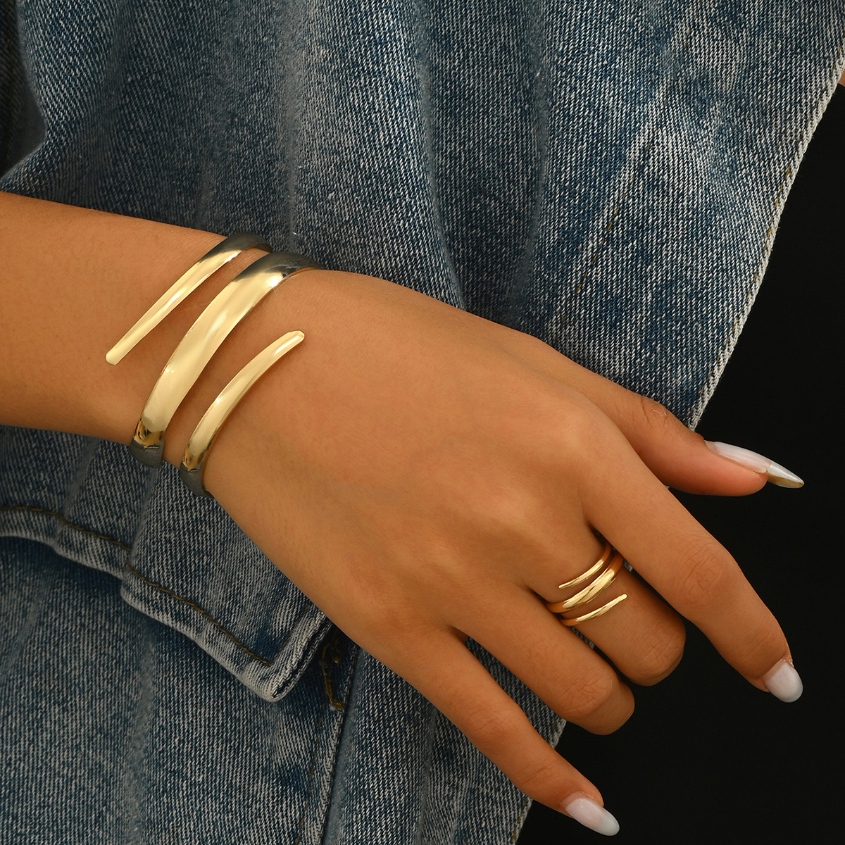 Geometric European and American Light Luxury Bracelet Ring suit Personality All-match Curved Design Niche Women's Bracelet Jewelry