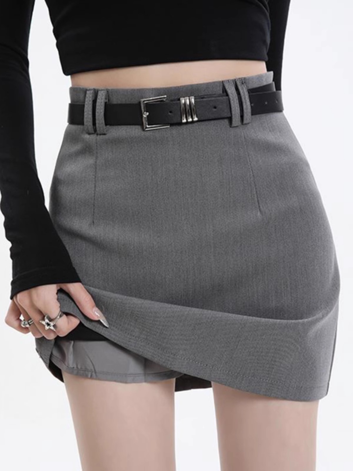 Gray Suit Skirt for Women, Popular Spring Style for Small People, High-Waisted Slimming Look A-Line Skirt, Anti-Exposure Hip-Covering Short Skirt
