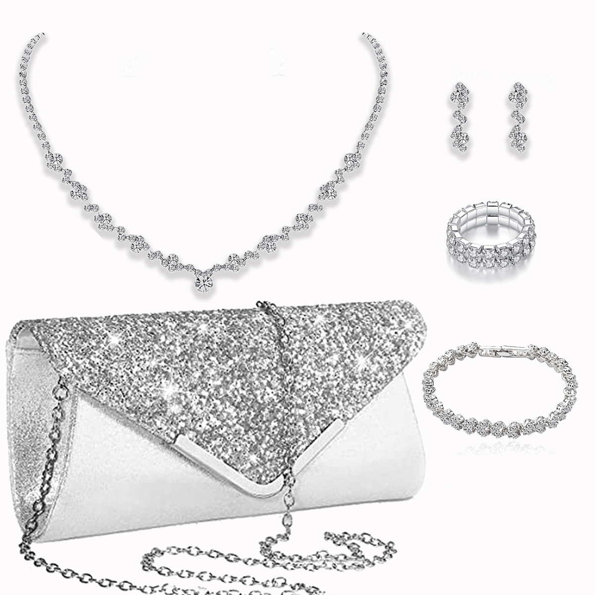 Cross-border Evening Bag Roman Bracelet European and American Explosions Simple Claw Chain Fashion Earrings Bracelet Ring Necklace suit Women