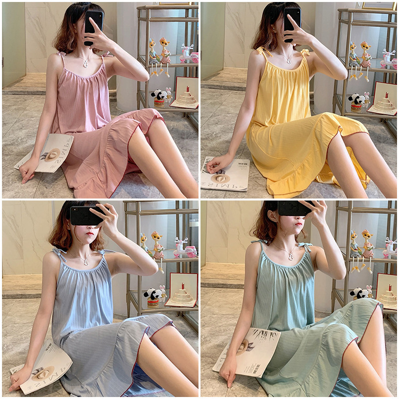 Summer ins Style Sling Dress Nightwear Women's Mid-length Pit Cute Girl's Sweet Sleeping Foreign Trade Clothes Home Clothes