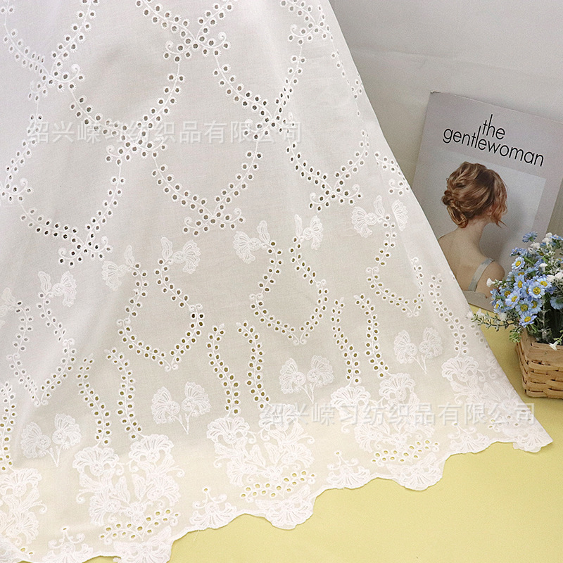 Picture of in stock variety of pure cotton hollow embroidered fabric bilateral positioning perforated spring and summer children's clothing dress white embroidered fabric