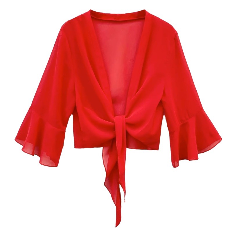 Sunscreen Cardigan Women's Spring and Summer Shawl Outer Blouse Thin Jacket with Sling Skirt Chiffon Small Waistcoat