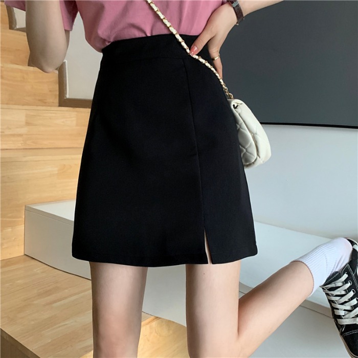 Women's Skirt Spring and Summer 2025 New Fashion Small Hip Skirt High Waist Slimming Split Black A- line Skirt