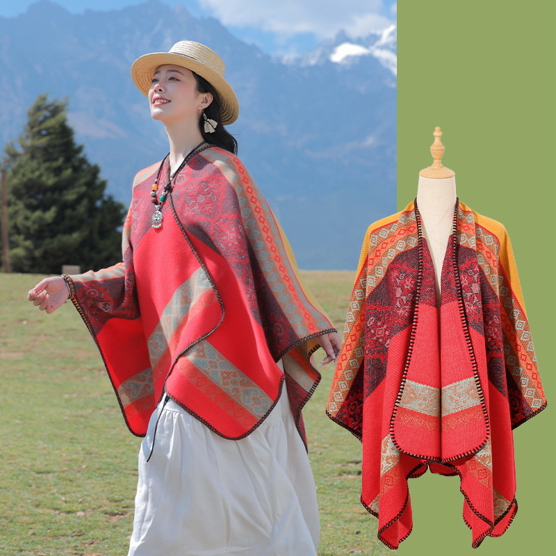 Picture of Ethnic Style Hooded Shawl Women's Yunnan Western Sichuan Travel Wear Costume Xinjiang Desert Photograph Outer Cape Cape