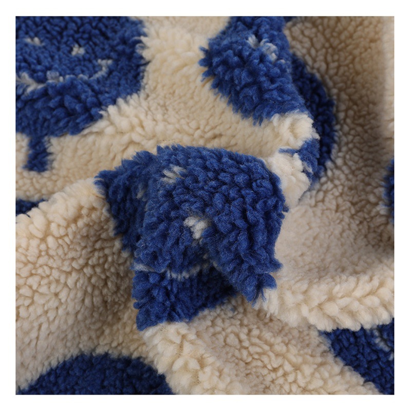 Fashion brand coat jacquard lambswool fabric 340g polyester Smiley balloon jacquard lambswool lambswool fabric