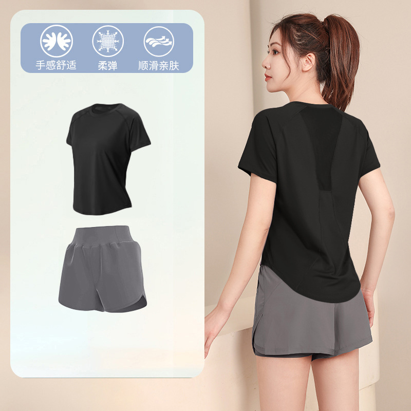 Plus Size Sports Suit for Women Summer New Fat mm Loose Quick-Drying Short-Sleeved Outdoor Morning Running Mountaineering Sweat Yoga Clothes