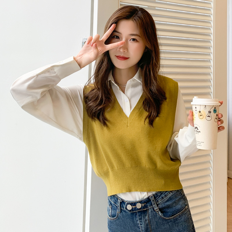 Picture of Spring and Autumn New Knitted Vest Women's Outer Matching Internet Popular Sleeveless Pullover Western Style Vest Short Brown Top