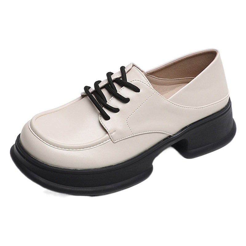 Weiwei women's chic 158-6 thick-soled leather shoes women's preppy style 2023 new autumn lace-up loafers women's soft-soled shoes