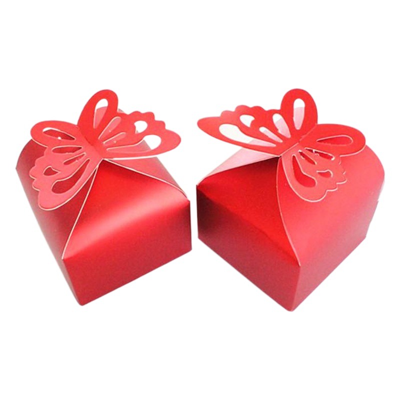 Picture of Wedding candy box hollow butterfly candy paper box square simple pearl paper gift box golden pink paper box