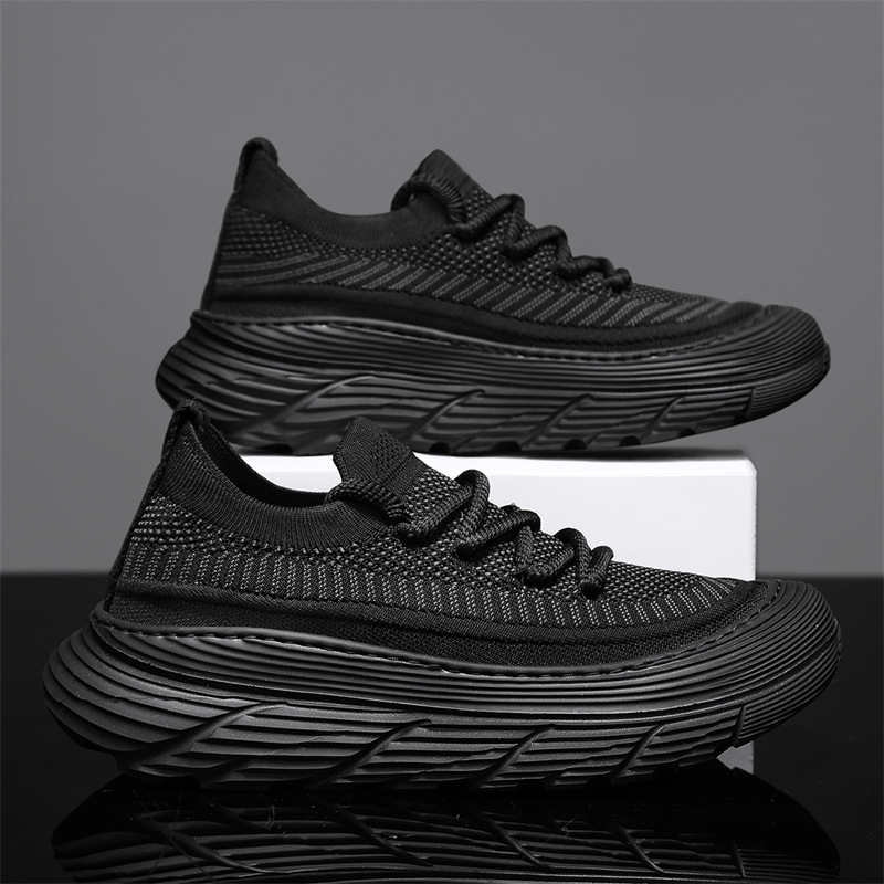 European 2024 New Spring Casual Sports Sneakers Men's Slip-on Thick-soled Fly-woven Breathable Men's Shoes Niche Lightweight