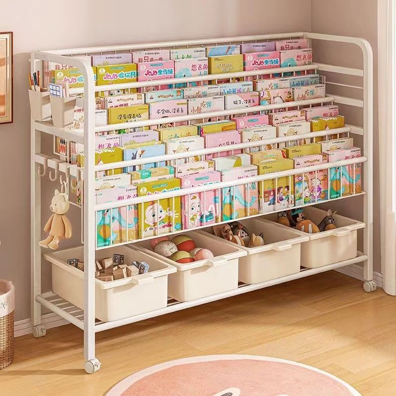 Children's bookshelf, picture book shelf, book and toy storage rack, integrated simple household shelf, floor-to-ceiling baby reading rack
