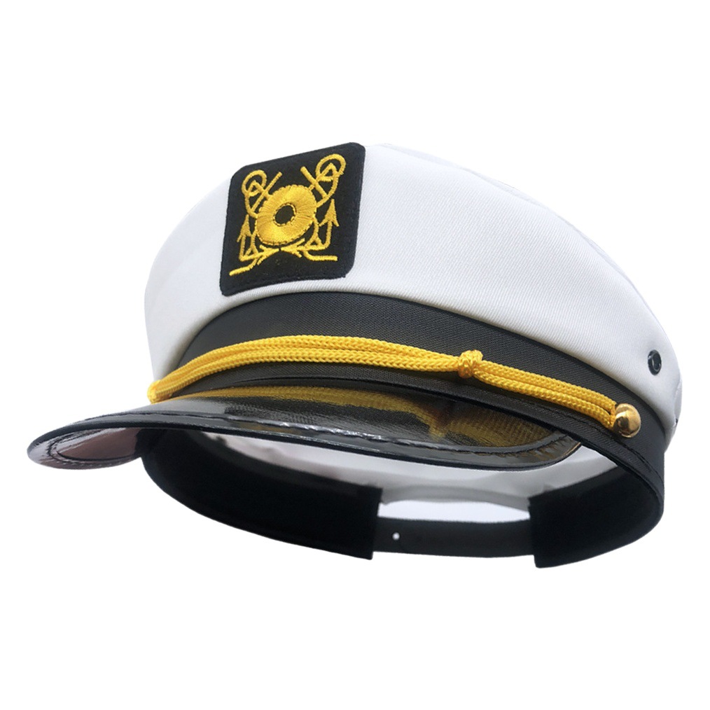 Cross-Border White Embroidered Sailor Hat European and American Flat-Top Sun Protection Hat Cosplay Party Sailor Hat Wholesale