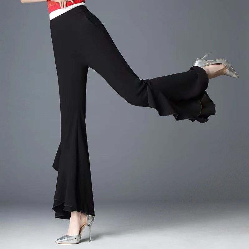 Design Chiffon Thin Flare Pants Women's Summer 2025 New All-match High Waist Draped Slim-fit Slim-fit Slimming Trousers