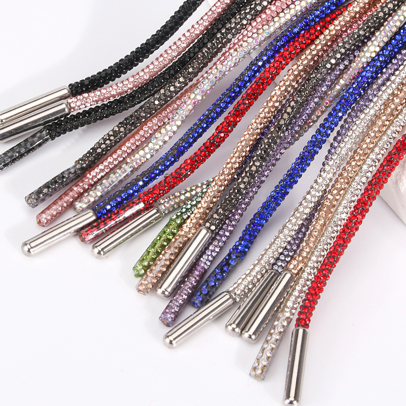 Rhinestone Rope with Round Tube Waist Rope Sweatshirt Rope Shoe Accessories Crystal Full Diamond Silver Decorative Accessories DIY Full Diamond Shoelace Rope