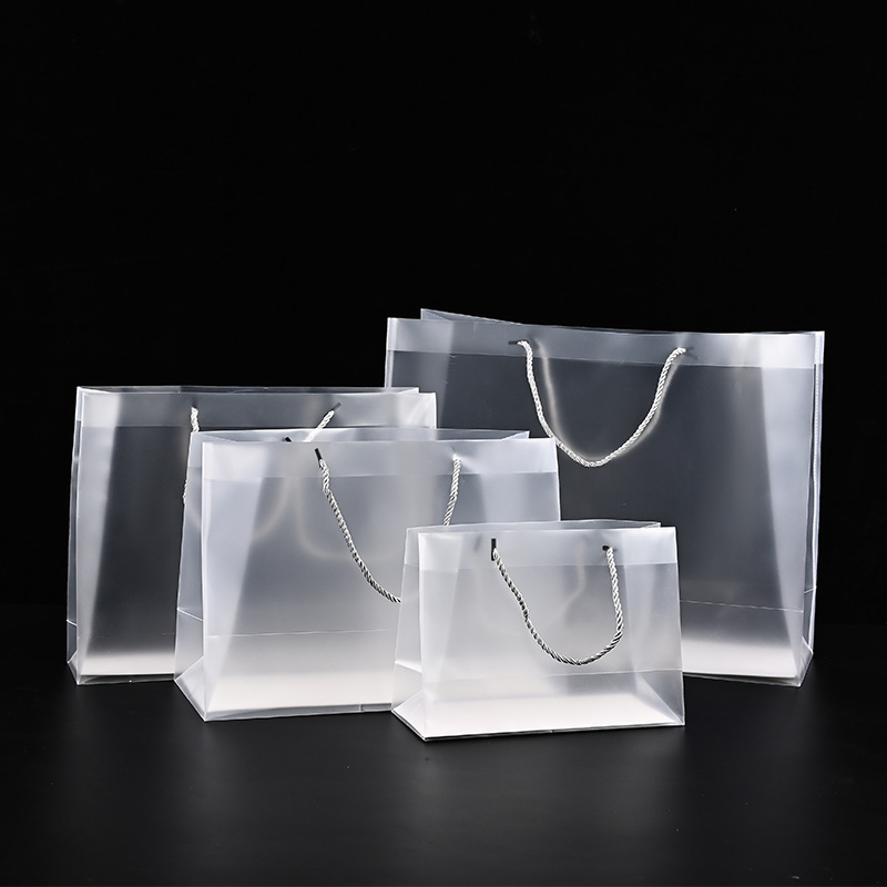 Plastic tote bag wholesale transparent frosted three-strand rope tote bag custom wedding gift packaging bag