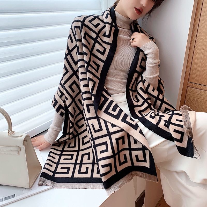 Classic Back Pattern Imitation Cashmere Scarf Autumn and Winter All-match Thickened Warm Scarf Shawl with Cotton Foreign Trade