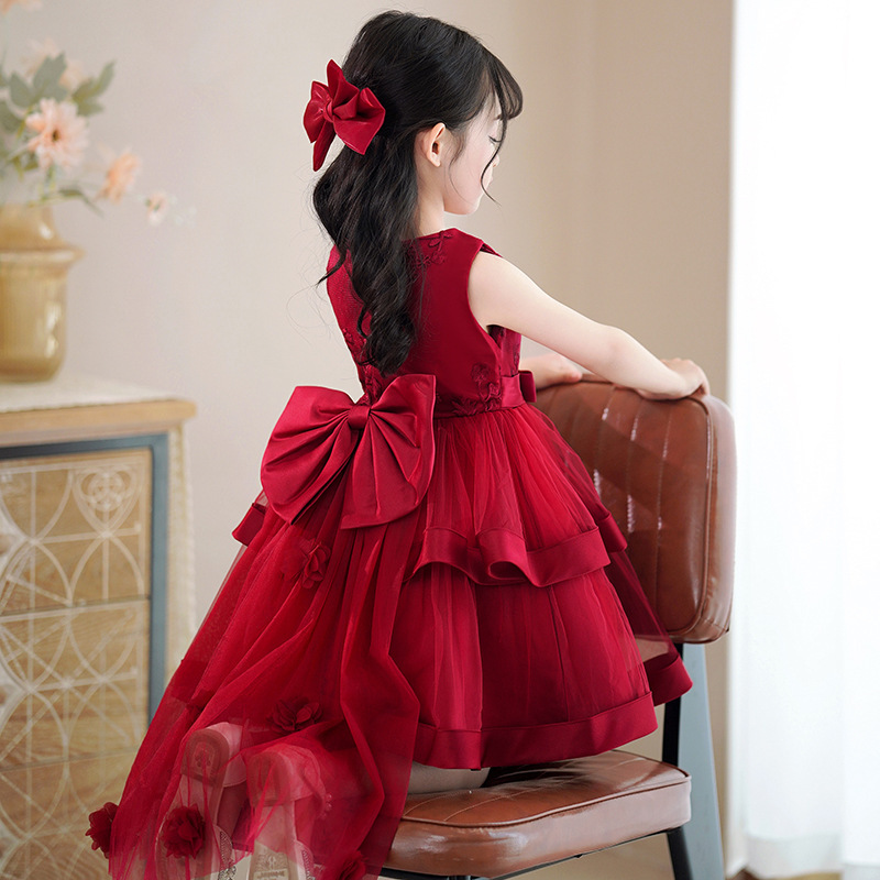 Foreign Trade Hot-selling Princess Dress Summer Girls' High-end Trailing dress Shaped Yarn Dress Flower Girl's Show Costumes